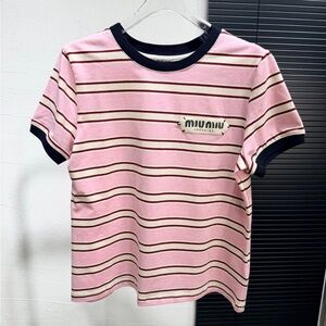 Miu Miu Pink and Black Striped Kids Tee